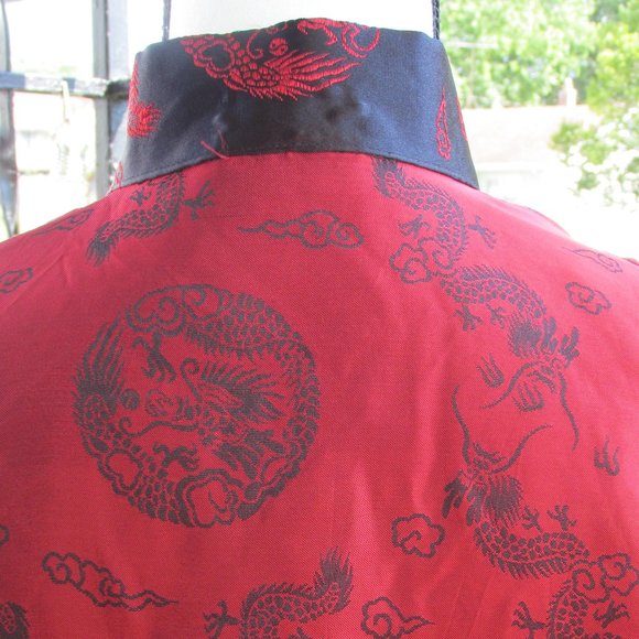 Red and Black Mandarin Style Shirt with Dragons - Picture 4 of 7